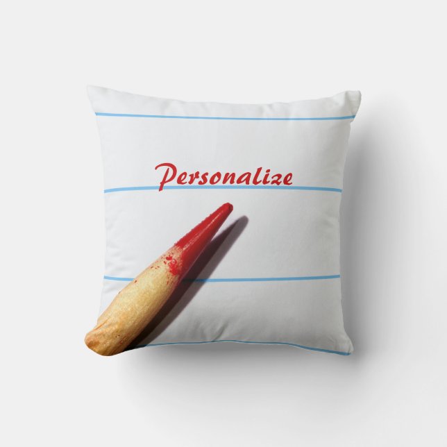 Stift des roten Lehrers auf gestrichenem Papier mi Kissen (Vorderseite)