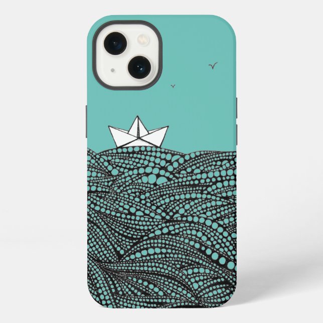 Stift gezeichnet Papierboot Origami iPhone Hülle (Rückseite)