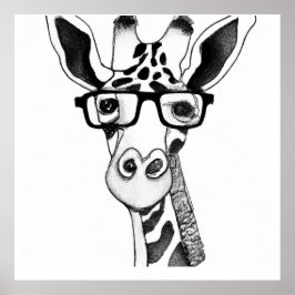 Stift Zeichnend Giraffe mit Brillenposter Poster