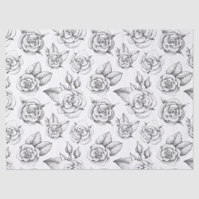 Stiftzeichnungen von Rose auf dem weißen Dekoupage Seidenpapier (Vorderseite)