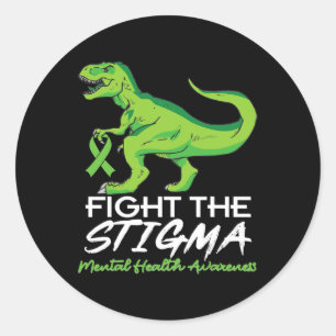 Stigma Mental Health Awareness Lime Green Dinosaur Runder Aufkleber