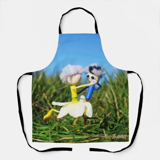 Stijldansende Fubby's in Narcissen jurk. Schürze (Vorderseite)