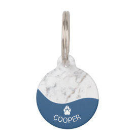 Stilblau mit Imitaten Marmortextur & Paw Print Haustiermarke