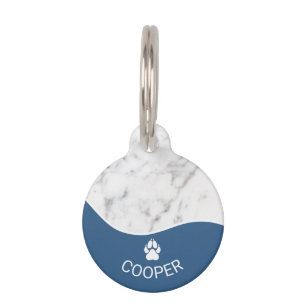 Stilblau mit Imitaten Marmortextur & Paw Print Haustiermarke