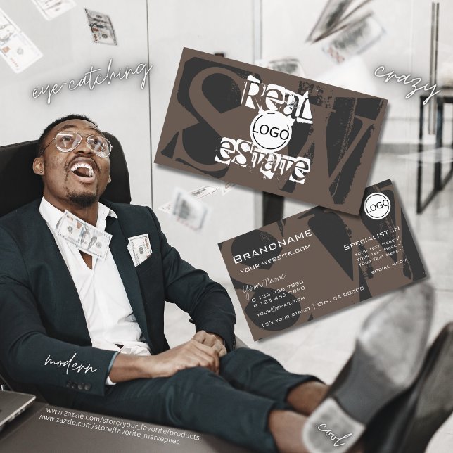 Stilbraun, grau, mit Logo und Monogramm Visitenkarte (Von Creator hochgeladen)