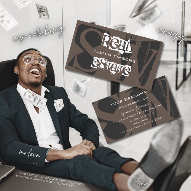 Stilbraun, grau und weiß mit Monogram modern Visitenkarte (Von Creator hochgeladen)