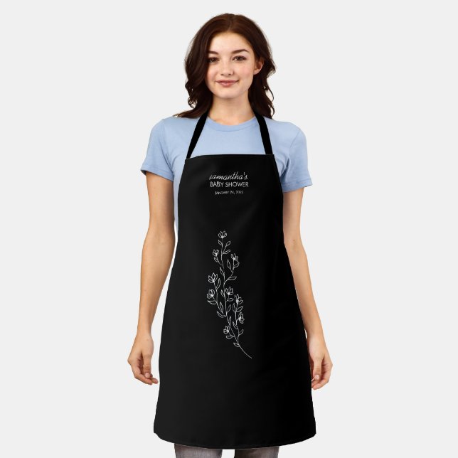 Stilecht elegante schwarze Blumen-Line-Art Schürze (Getragen)