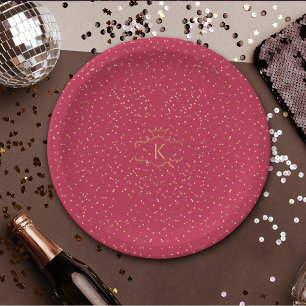 Stilechte goldene Punkte auf magenta-rotem königli Pappteller