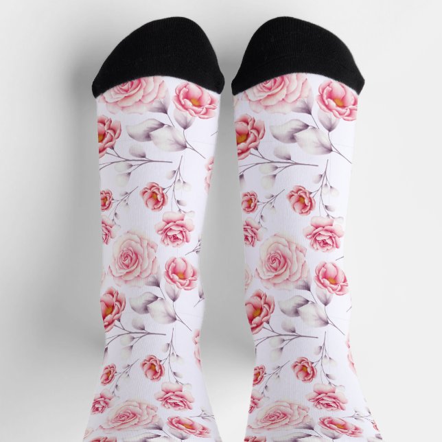 Stilechte rosa Blumen Chic Muster Farbig Socken (Oben)