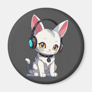 Stilesvolle entzückende Katze mit Kopfhörern Magnet