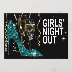 Stiletto Champagne Girls Night Out türkis Einladung