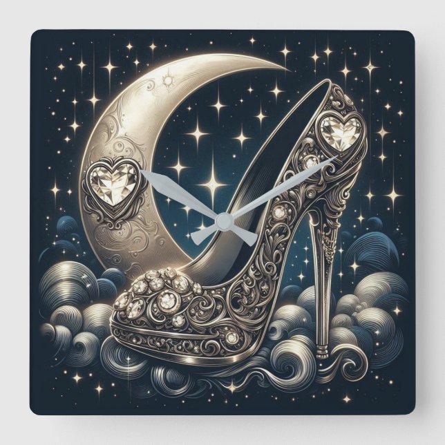 Stiletto, modern mit Crescent Moon, Quadratische Wanduhr (Vorderseite)