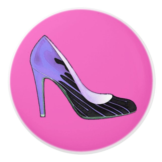 Stiletto-Pumpe, blau auf heißrosa / fuchsienblau Keramikknauf (Vorderseite)