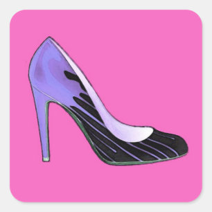 Stiletto-Pumpe, blau auf heißrosa Quadratischer Aufkleber