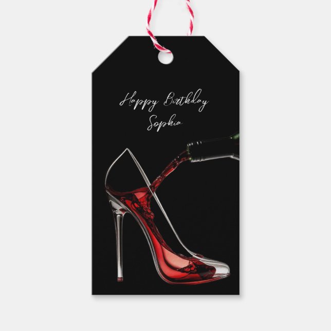 Stiletto und Wein Geschenkanhänger (Vorderseite)