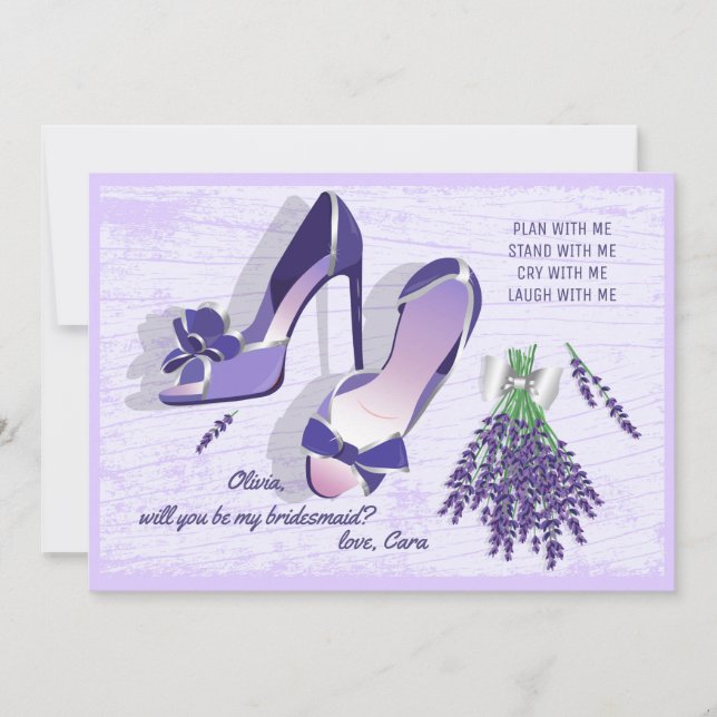 Stilettos and Lilacs Bridesmaid Request Card Einladung (Vorderseite)