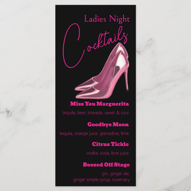 Stilettos Ladys Night Cocktail Party auf Black Menükarte (Vorderseite)