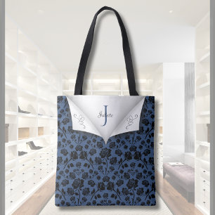 Stilevolle blaue Blumen-Monogramm-Tasche Tasche