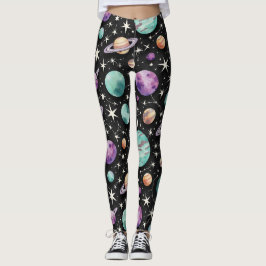 Stilftige Planeten mit Ringen nahtlos Muster Leggings