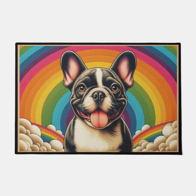 Stilftiger französischer Bulldog Hund farbenfroher Fußmatte (Vorderseite)