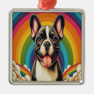 Stilftiger französischer Bulldog Hund farbenfroher Ornament Aus Metall