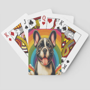 Stilftiger französischer Bulldog Hund farbenfroher Spielkarten