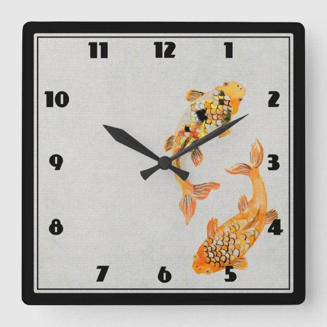 Stilftiger Goldkoi-Fisch Quadratische Wanduhr (Vorderseite)