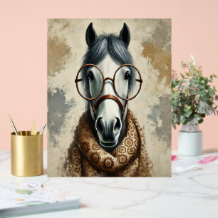 Stilftiges Pferd mit Brille - Vintage Kunst Acrylschild