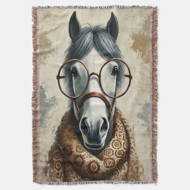 Stilftiges Pferd mit Brille - Vintage Kunst Decke (Vorderseite Vertikal)