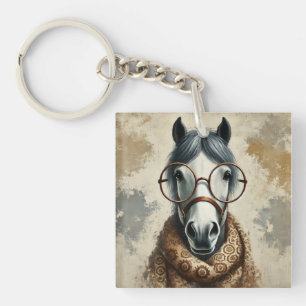 Stilftiges Pferd mit Brille - Vintage Kunst Schlüsselanhänger