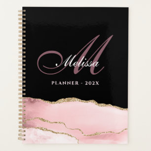Stilgold-Monogramm-Gold und Blush-Agate-Planer Planer
