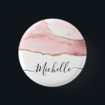 Stilgold und Schwarz wirken personalisiert Button<br><div class="desc">personalisierte Schriftgestaltung auf einer goldenen und rot-grünen Marmor Wasserfarbe. Der Text des Monogramms kann personalisiert sein.</div>