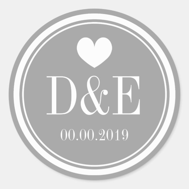 Stilgraue Aufkleber für die Monogramm-Gastgeschenk (Vorderseite)