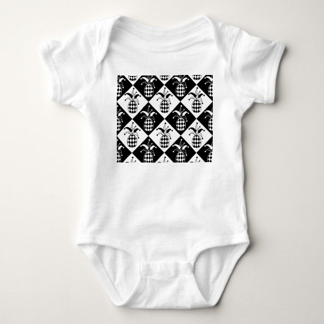 Stilisierte Ananas Harlequin Doodle Muster Baby Strampler (Vorderseite)