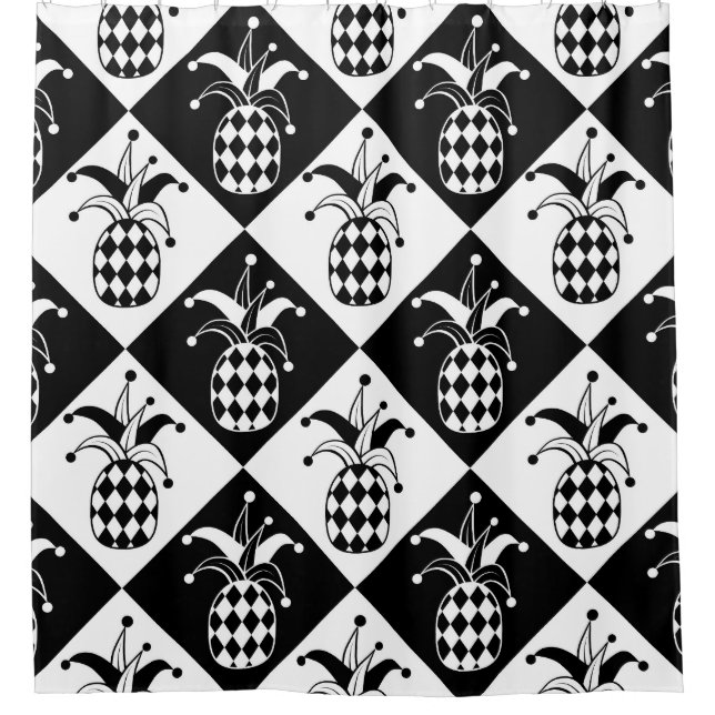 Stilisierte Ananas Harlequin Doodle Muster Duschvorhang (Vorderseite)