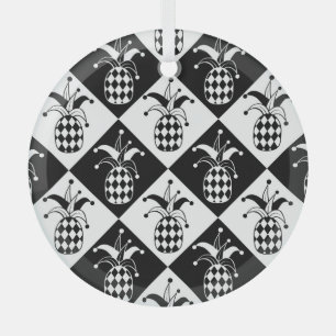 Stilisierte Ananas Harlequin Doodle Muster Ornament Aus Glas