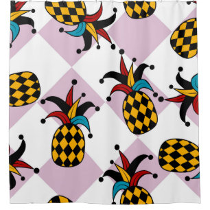 Stilisierte Ananas. Hut und Rhombus Harlequin. See Duschvorhang