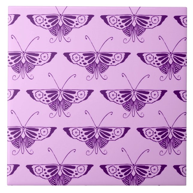 Stilisierte Art-Déco-Schmetterling - lila und orch Fliese (Vorderseite)