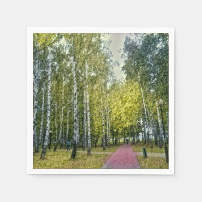Stilisierte Birkenbaummalerei Napkin Serviette (Vorderseite)
