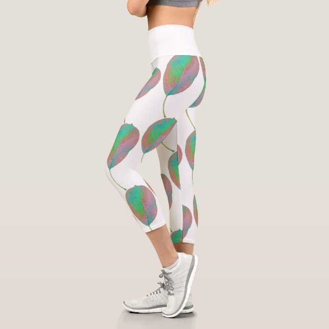 Stilisierte Birnbaumleaf Textur Print Leggings (Links)