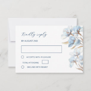 Stilisierte blaue goldene Lilien-Schichtblumen RSVP Karte