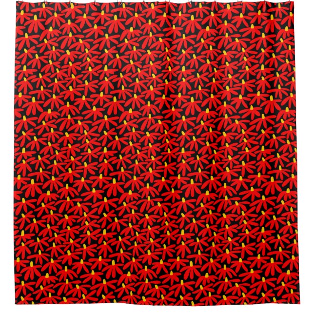 Stilisierte Blume - Rot, Gelb und Schwarz Duschvorhang (Vorderseite)