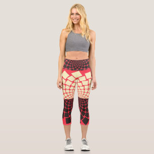 Stilisierte Blume: Schwarzes Rotes Elfenbein Capri Leggings