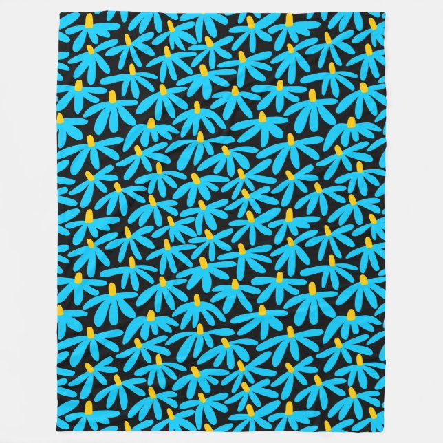 Stilisierte Blume - Sky Blue, Amber und Black Fleecedecke (Vorderseite)