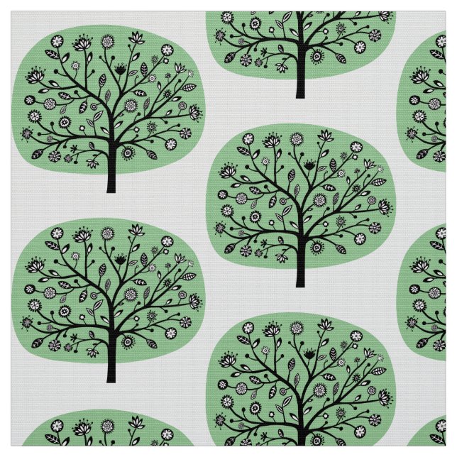 Stilisierte Blume Tree - verblasste Grün Stoff (Muster)