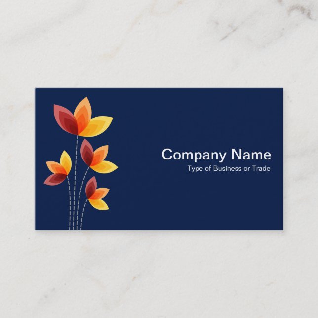 Stilisierte Blume - White on Dark Blue 001744 Visitenkarte (Vorderseite)