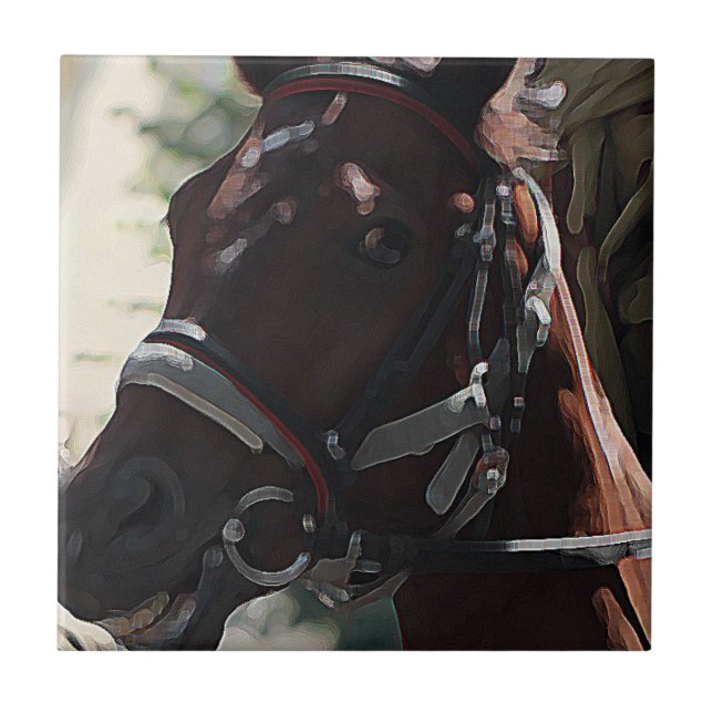 Stilisierte braune Pferde lächelnd Kopf Sketch Fliese (Vorderseite)