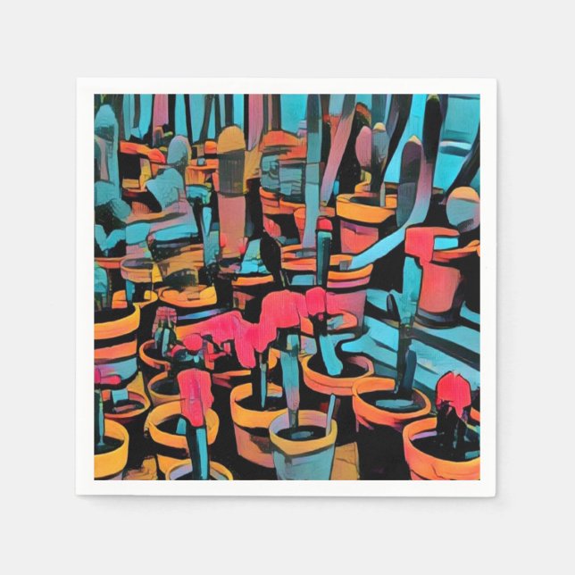 Stilisierte Cactus Pots Paper Napkin Serviette (Vorderseite)