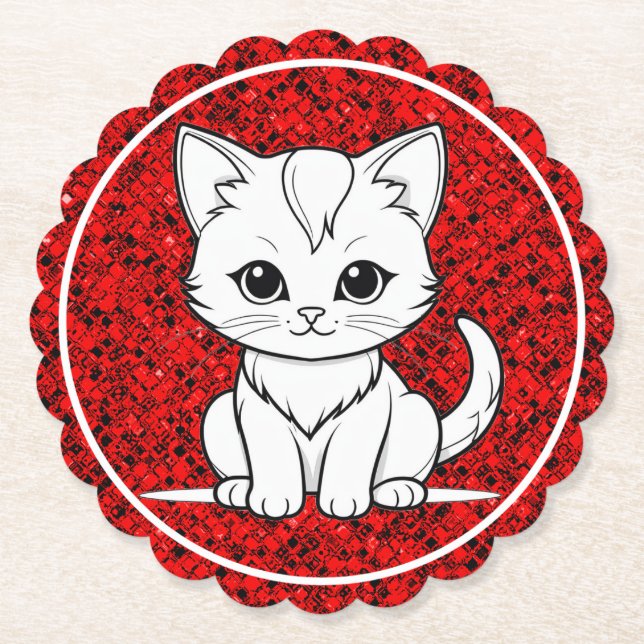 Stilisierte Cat Kitten Line Art Design-52315 Untersetzer (Vorderseite)