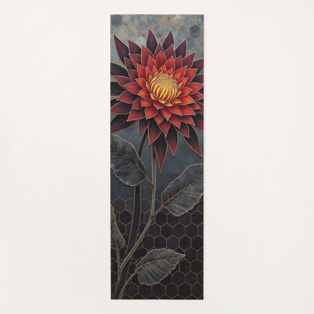 Stilisierte Deep Red-Blume Yogamatte (Vorderseite)